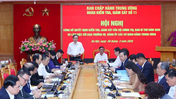 Chủ tịch Quốc hội Trần Thanh Mẫn làm Trưởng đoàn Kiểm tra, giám sát năm 2026 quán triệt nội dung làm việc tại Ban Thường vụ Đảng ủy các cơ quan Đảng Trung ương.