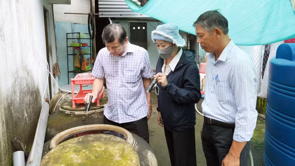 Cán bộ y tế giám sát véc-tơ truyền bệnh sốt xuất huyết Dengue tại các hộ gia đình trên địa bàn tỉnh Đồng Tháp. Ảnh: TTXVN