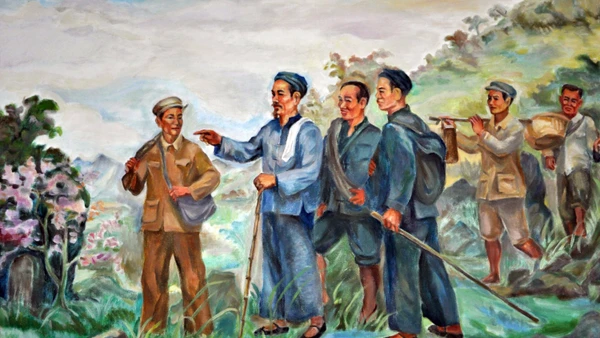 Ngày 28/1/1941, lãnh tụ Nguyễn Ái Quốc và các đồng chí Lê Quảng Ba, Phùng Chí Kiên, Thế An, Đặng Văn Cáp, Hoàng Văn Lộc vượt qua mốc 108 biên giới Việt Nam-Trung Quốc về đến Pác Bó (xã Trường Hà, Hà Quảng, Cao Bằng cũ), một nơi “bí mật” có “hàng rào quần chúng bảo vệ và có đường rút lui”. Nguồn: Bảo tàng Hồ Chí Minh.