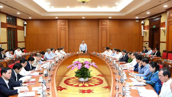 Quang cảnh cuộc họp tại Trụ sở Trung ương Đảng. (Ảnh: ĐĂNG KHOA)