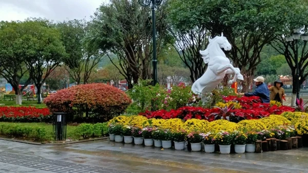 Công viên trung tâm xã Bát Xát rực rỡ chuẩn bị đón Tết Bính Ngọ.