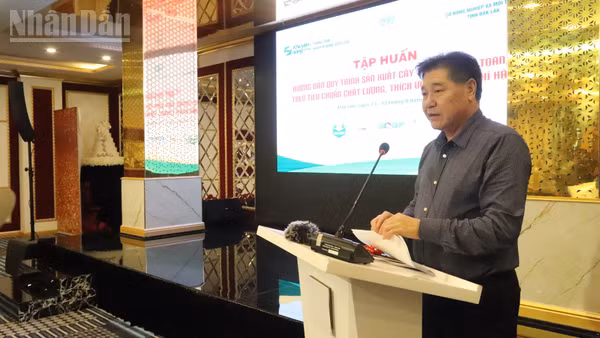 Giám đốc Trung tâm Khuyến nông quốc gia Lê Quốc Thanh phát biểu tại chương trình tập huấn. (Ảnh: CÔNG LÝ)