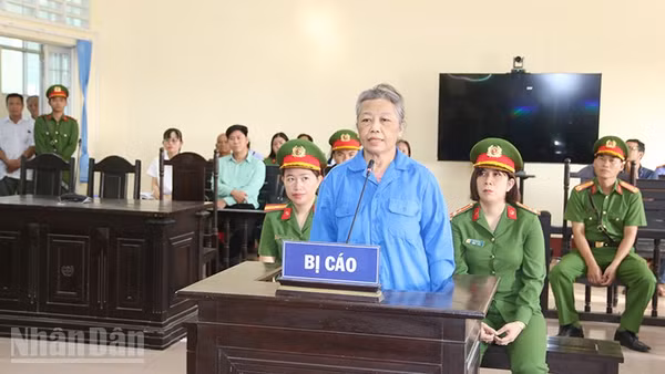 Đối tượng Thạch Thị Hoa Ri bị đưa ra xét xử tại Tòa án nhân dân khu vực 12, tỉnh Vĩnh Long.