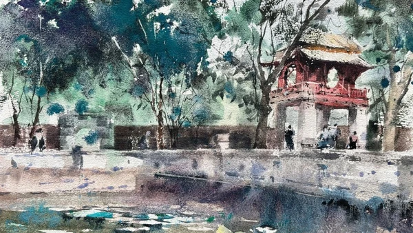 Minh Đàm, Văn Miếu-Quốc Tử Giám Hà Nội, 31 x 41 cm, 2024. Ảnh: NVCC