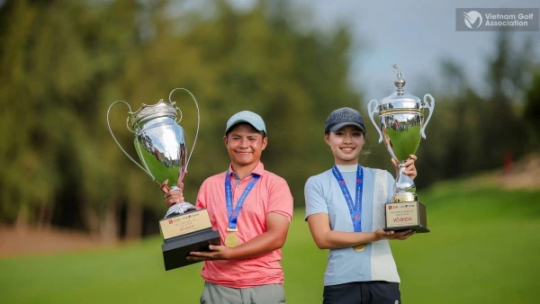 Hai nhà vô địch quốc gia 2025 - Nguyễn Tuấn Anh và Lê Chúc An (Đội tuyển golf), sẽ tranh tài tại Đại hội thể thao trẻ châu Á. (Ảnh VGA)