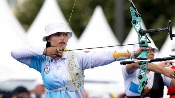 Cung thủ Đỗ Thị Ánh Nguyệt thi đấu tại Olympic 2024. Ảnh | Hoàng Linh