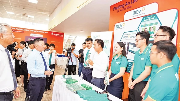 Lãnh đạo phường An Lạc tham quan các gian hàng ứng dụng giải pháp nền tảng số B2B Arobid.com.