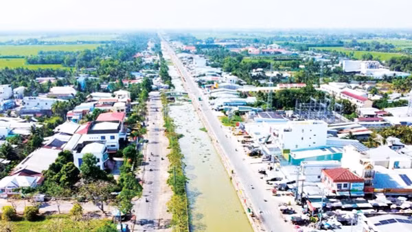 Một góc đô thị xã Vị Thủy nhìn từ trên cao.