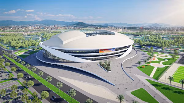 Mô hình sân vận động PVF vừa được khởi công xây dựng tại tỉnh Hưng Yên.