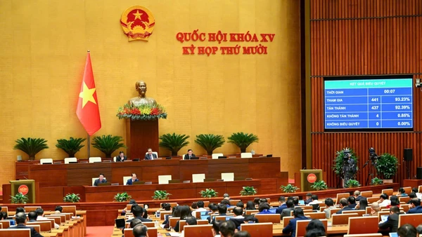 Quốc hội biểu quyết thông qua Luật sửa đổi, bổ sung một số điều của Luật Lý lịch tư pháp. (Ảnh DUY LINH)