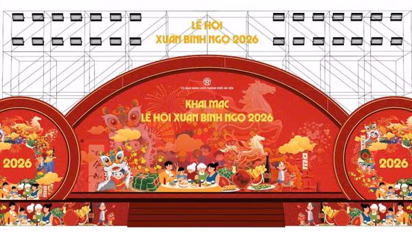Phối cảnh sân khấu khai mạc Lễ hội Xuân Bính Ngọ 2026 của Hà Nội.