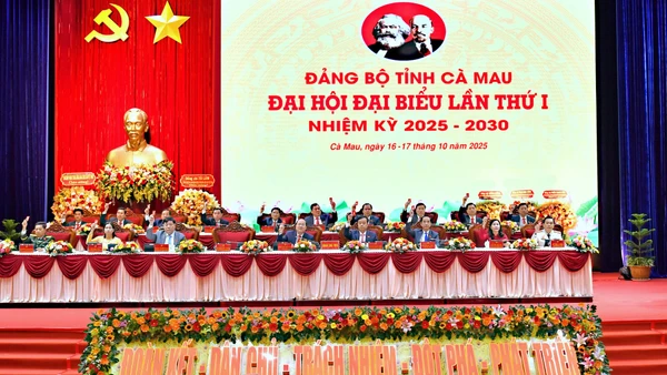 Quang cảnh phiên trù bị Đại hội đại biểu Đảng bộ tỉnh Cà Mau vào sáng 16/10.