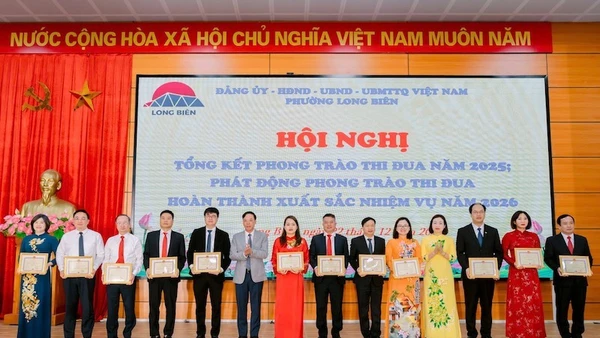 Lãnh đạo Đảng ủy phường khen thưởng các tập thể, cá nhân có thành tích xuất sắc.