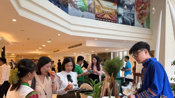 Khách tham quan tại Hội nghị quan tâm gian hàng giới thiệu du lịch y tế thông qua hình thức “chữa lành” từ các điểm du lịch tái tạo không gian Tây Bắc tại Thành phố Hồ Chí Minh.