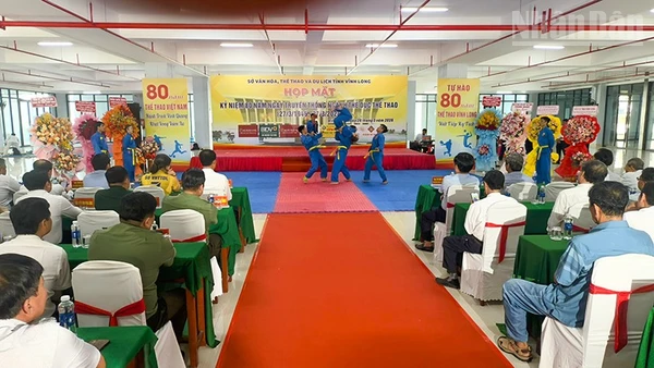 Các vận động viên biểu diễn võ thuật. 