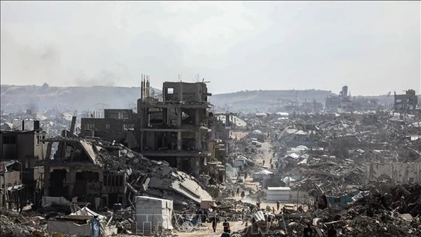 Cảnh đổ nát do xung đột tại Dải Gaza. (Ảnh: THX/TTXVN)