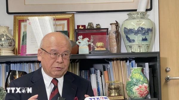 Ông Takebe Tsutomu, Cố vấn đặc biệt Liên minh nghị sĩ hữu nghị Nhật-Việt, Cựu Tổng thư ký Đảng Dân chủ tự do Nhật Bản. (Ảnh: Xuân Giao/TTXVN)