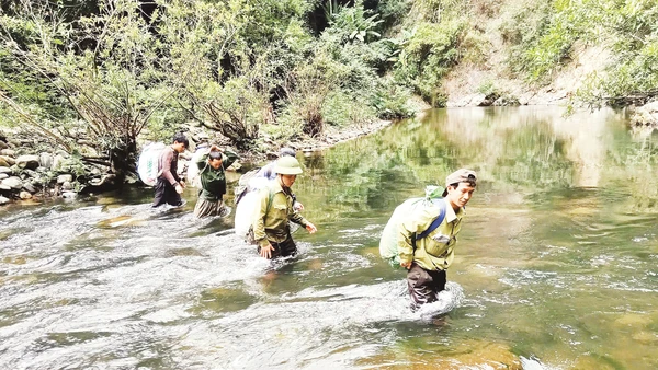Lực lượng chức năng tuần tra, bảo vệ rừng ở Vườn quốc gia Pù Mát, Nghệ An.