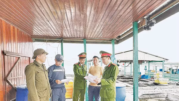 Công an phường Cẩm Phả phối hợp cùng lực lượng An ninh trật tự cơ sở kiểm tra cư trú trên tuyến biển.