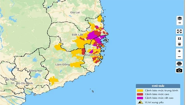 Bản đồ nguy cơ lũ quét, sạt lở đất đá trên các khu vực.