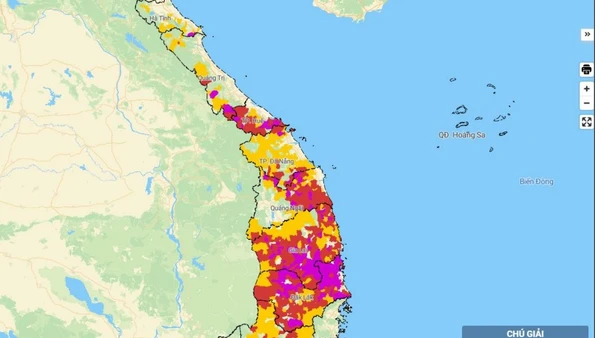 Bản đồ nguy cơ lũ quét, sạt lở đất đá trên các khu vực.