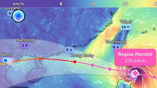 Vị trí bão Ragasa lúc 7 giờ 30 phút ngày 22/9. (Ảnh: Zoom Earth)