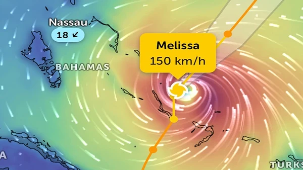 Vị trí bão Melissa lúc 7 giờ 40 phút sáng 30/10. (Ảnh Zoom Earth)