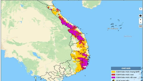 Bản đồ nguy cơ lũ quét, sạt lở đất đá trên các khu vực.