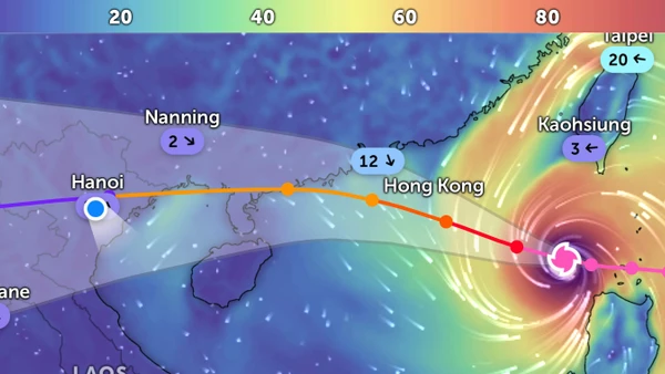 Vị trí bão Ragasa lúc 23 giờ 15 phút ngày 22/9. (Ảnh: Zoom Earth)