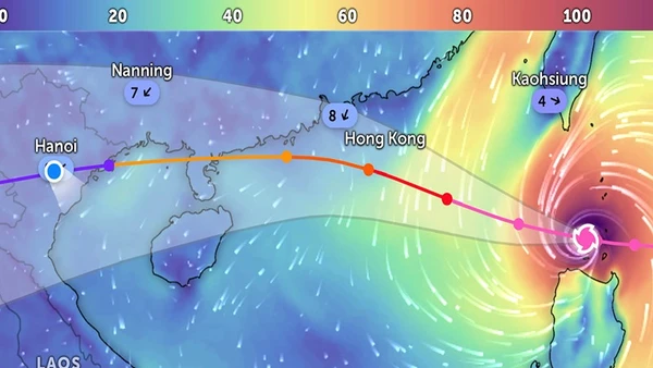 Vị trí siêu bão Ragasa lúc 14 giờ 30 phút ngày 22/9. (Ảnh: Zoom Earth)