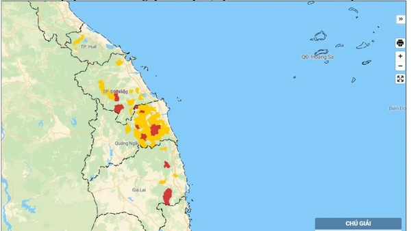 Bản đồ nguy cơ lũ quét, sạt lở đất đá trên các khu vực.