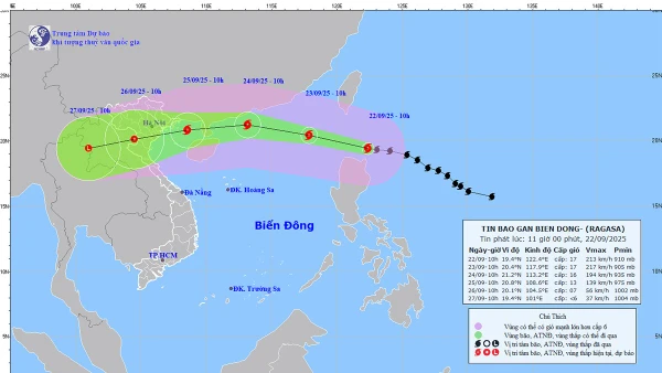 Bản đồ dự báo quỹ đạo và cường độ siêu bão Ragasa phát lúc 11 giờ ngày 22/9.