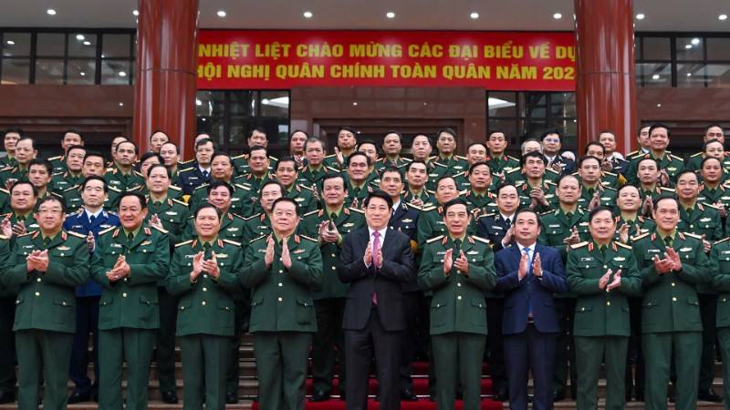 Chủ tịch nước Lương Cường và các đại biểu dự hội nghị. (Ảnh: THỦY NGUYÊN)