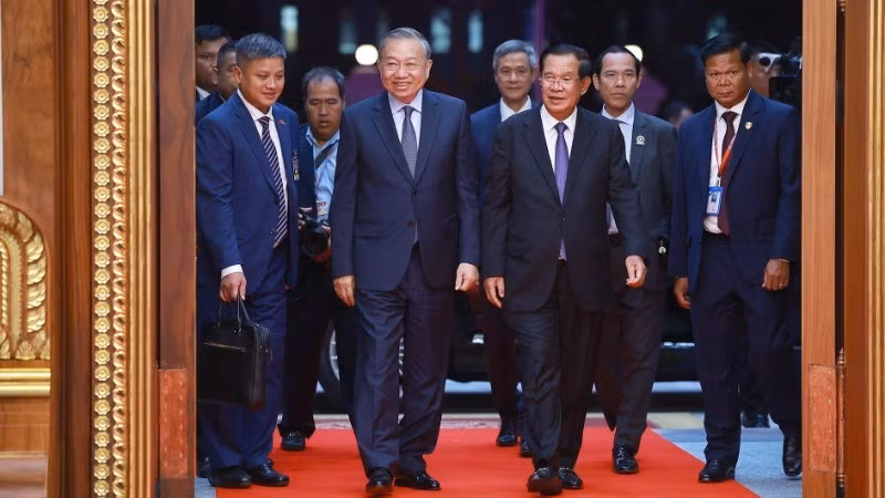 Quốc yến chào mừng Tổng Bí thư Tô Lâm và đoàn đại biểu cấp cao Việt Nam thăm cấp Nhà nước tới Vương quốc Campuchia. (Ảnh: Dương Giang/TTXVN)