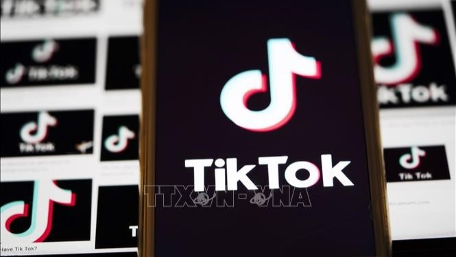 Biểu tượng ứng dụng TikTok trên màn hình điện thoại. (Ảnh: THX/TTXVN)