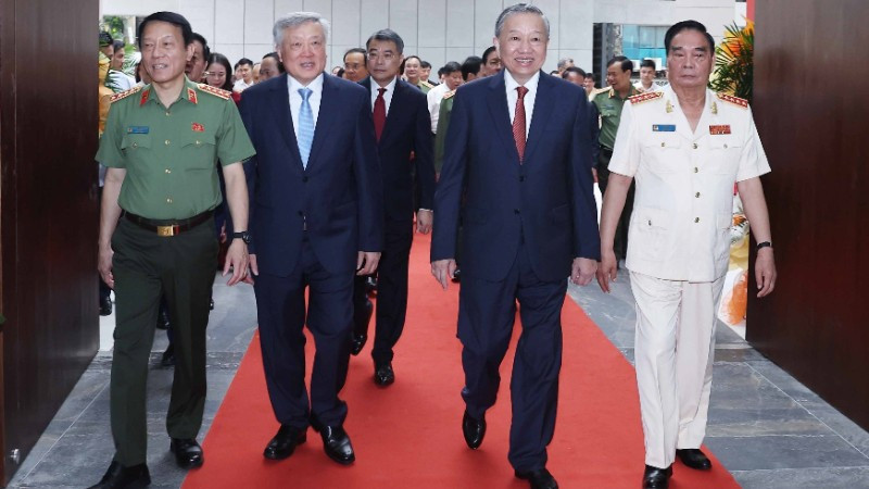 Tổng Bí thư Tô Lâm đến dự Lễ khánh thành công trình Trụ sở Bộ Công an. (Ảnh: THỐNG NHẤT-TTXVN)