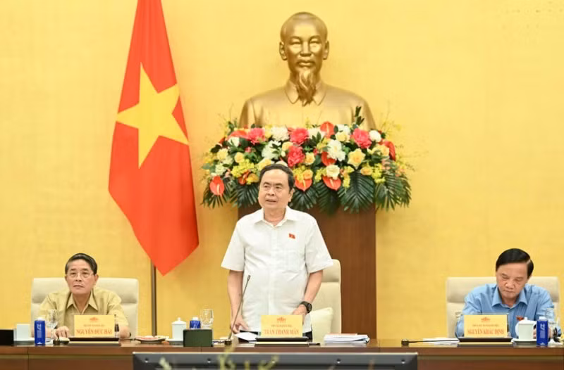 Bí thư Đảng ủy Quốc hội, Chủ tịch Quốc hội Trần Thanh Mẫn phát biểu tại cuộc họp. (Ảnh: DUY LINH)