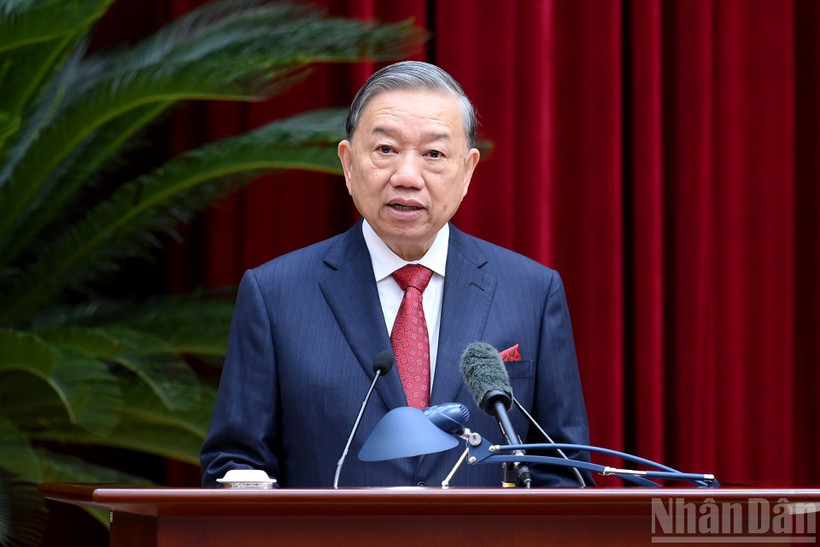 Tổng Bí thư Tô Lâm phát biểu bế mạc hội nghị.