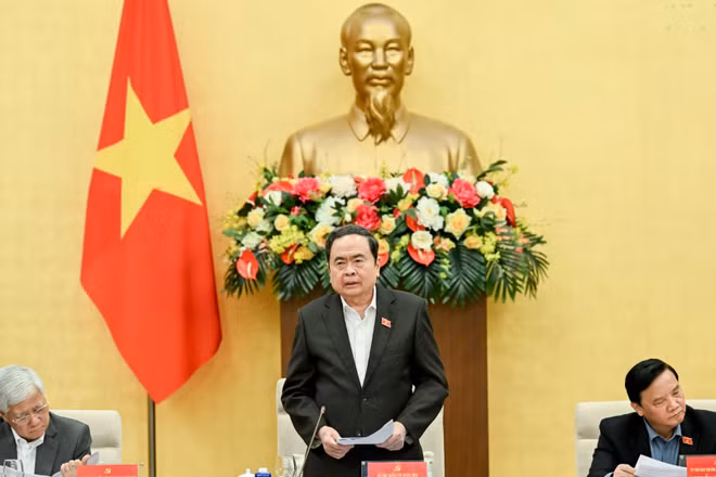 Bí thư Đảng ủy Quốc hội, Chủ tịch Quốc hội Trần Thanh Mẫn phát biểu tại cuộc họp. (Ảnh: DUY LINH)