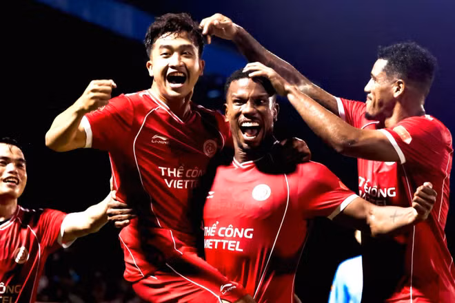 Các cầu thủ Thể Công Viettel ăn mừng bàn thắng. (Ảnh: Thể Công Viettel FC)