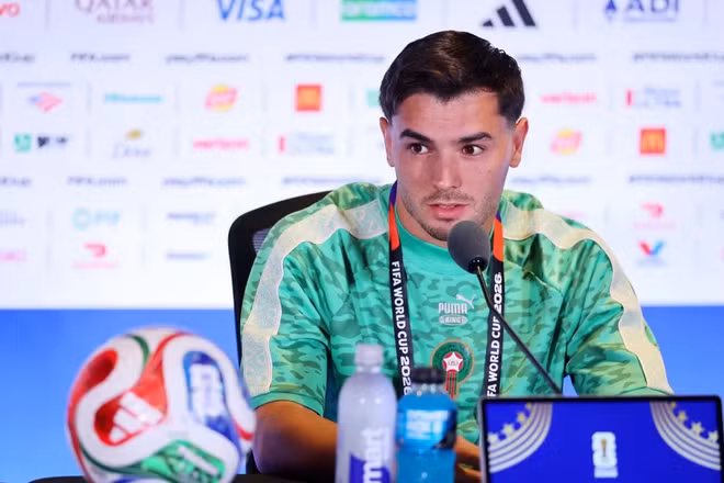 Tiền vệ Brahim Diaz tại buổi họp báo trước trận Morocco gặp Pháp. (Ảnh: FIFA)