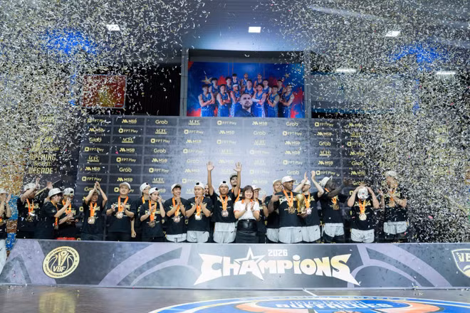Saigon Heat vô địch VBA 2026 tại nhà thi đấu Xuân Đỉnh. (Ảnh: VBA)