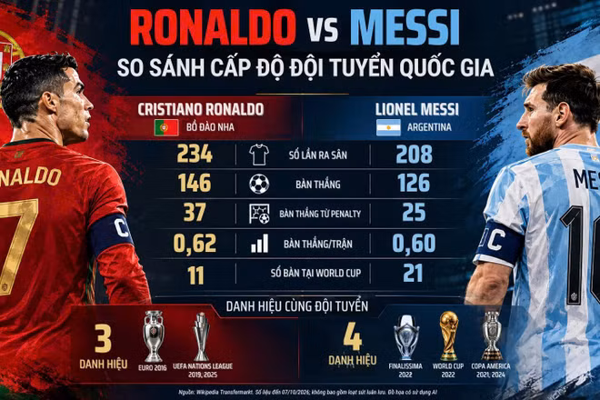 [Infographic] Ronaldo và Messi: Những dấu ấn trong màu áo đội tuyển quốc gia