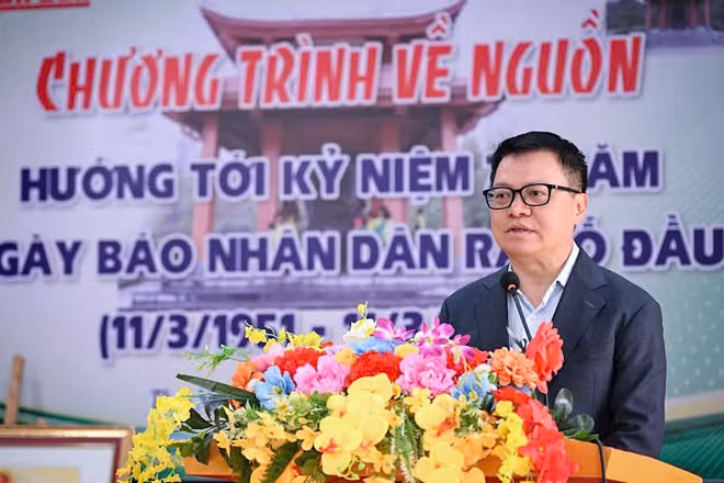 Đồng chí Lê Quốc Minh, Ủy viên Trung ương Đảng, Tổng Biên tập Báo Nhân Dân, Phó Trưởng Ban Tuyên giáo và Dân vận Trung ương, Chủ tịch Hội Nhà báo Việt Nam phát biểu tại chương trình.