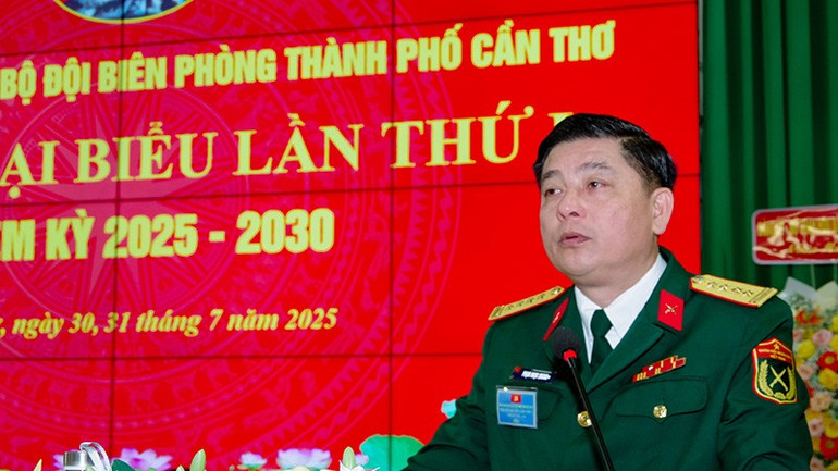 Đại tá Phạm Ngọc Quang, Chính ủy Bộ Chỉ huy Quân sự thành phố Cần Thơ phát biểu chỉ đạo Đại hội. a-7.jpg