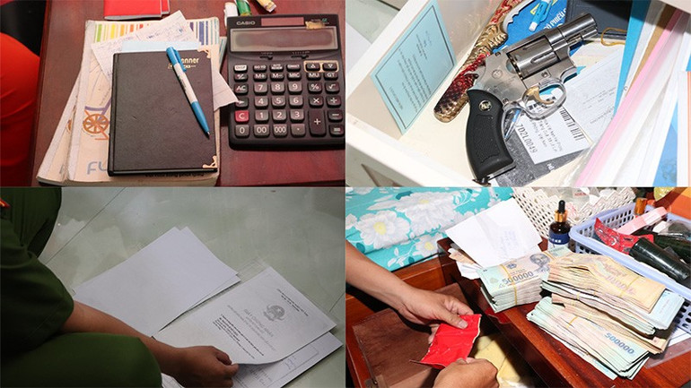 Các tang vật thu giữ tại nhà của đối tượng Huỳnh Bạch Đằng. 2862025-tin-khoi-to-cac-doi-tuong-cho-vay-lai-nang.jpg