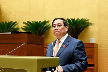 Thủ tướng Chính phủ Phạm Minh Chính trình bày Báo cáo tổng kết công tác tại kỳ hop. (Ảnh: THỦY NGUYÊN)