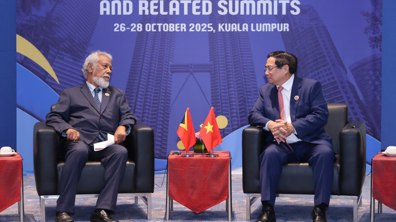 Thủ tướng Chính phủ Phạm Minh Chính chúc mừng Timor-Leste chính thức trở thành thành viên thứ 11 của ASEAN. (Ảnh: VGP/Nhật Bắc) ti2-1139.jpg