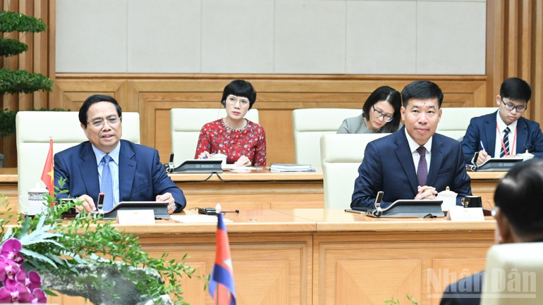 Thủ tướng Chính phủ Phạm Minh Chính phát biểu ý kiến tại cuộc hội kiến. (Ảnh: TRẦN HẢI). ndo_br_d3-6093.jpg