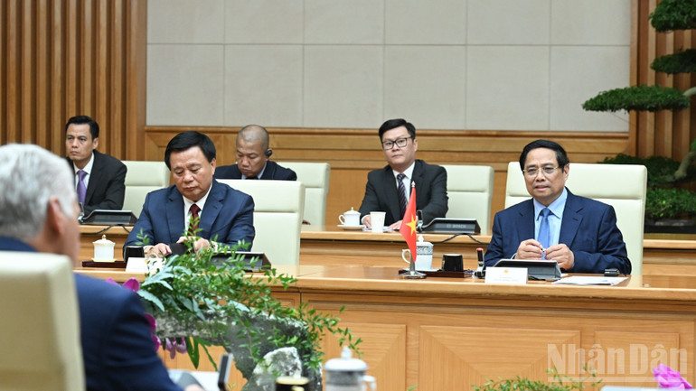 Thủ tướng Chính phủ Phạm Minh Chính phát biểu ý kiến tại cuộc hội kiến. (Ảnh: TRẦN HẢI) ndo_br_c4-192.jpg